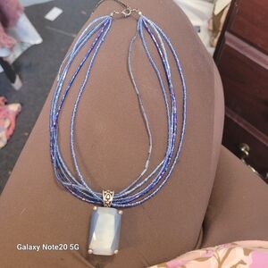 Elegant Blue Beaded Necklace Vintage Lapis Stone Pendant